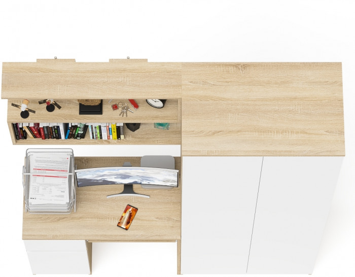Мори компьютерный стол МС-1 левый + Шкаф МШ800.1 + Полка 900, дуб сонома/белый