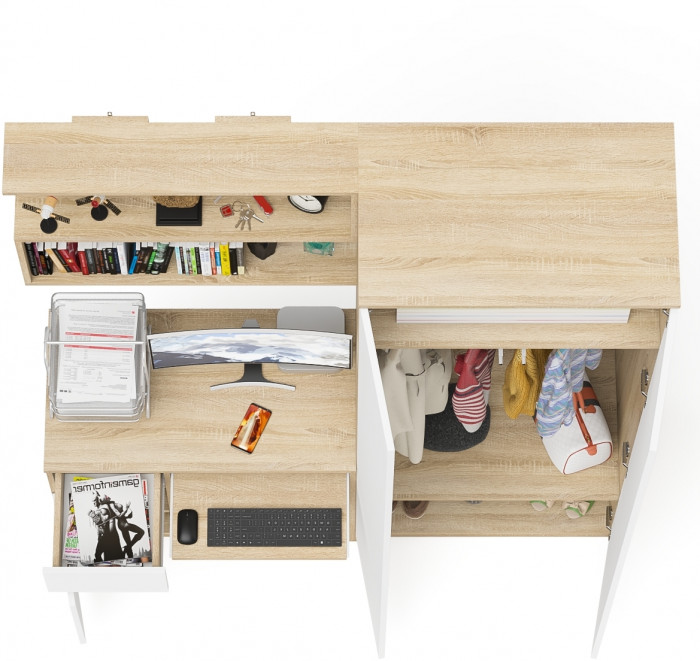 Мори компьютерный стол МС-1 левый + Шкаф МШ800.1 + Полка 900, дуб сонома/белый