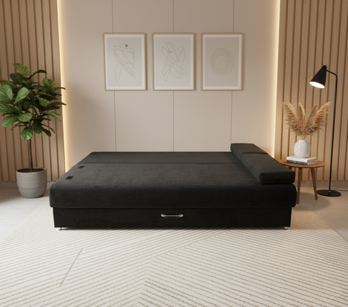 Диван-еврокнижка Амстердам Мини люкс, 150, велюр черный