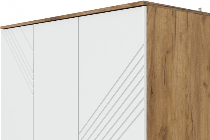 Шкаф трехстворчатый с ящиками Байкал, Дуб Золотой, Белый матовый