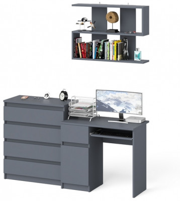 Мори компьютерный стол МС-1 левый + Комод МК800.4 + Полка 900, графит