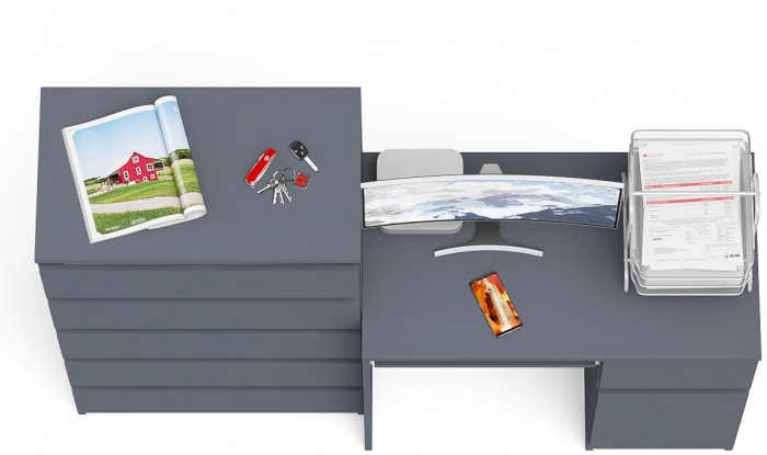 Мори компьютерный стол МС-1 правый + Комод МК700.5, графит