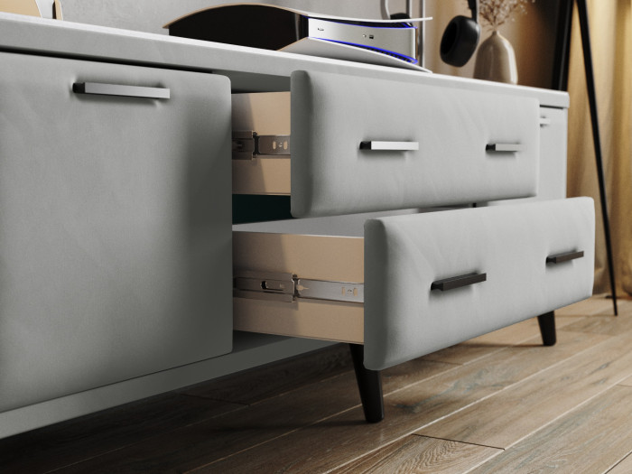 Тумба ТВ интерьерная 1,6 Пай светло-серый/мдф холст белый