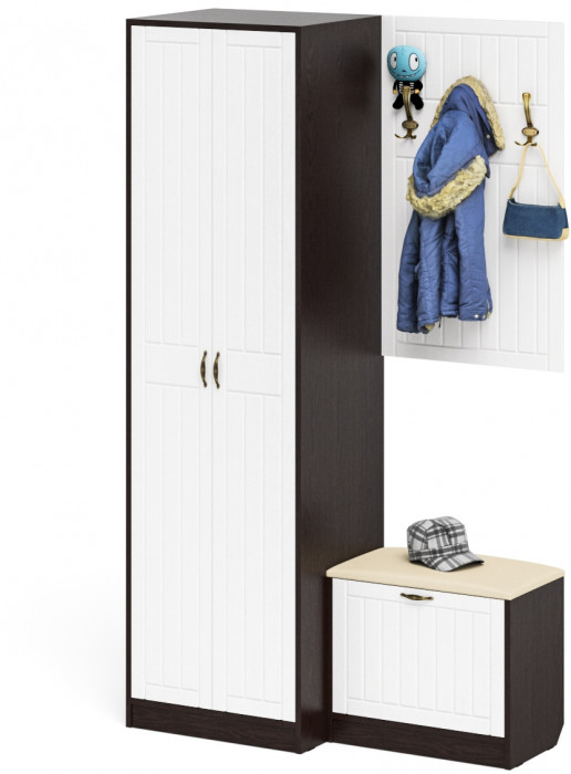 Прихожая П-6 Компоновка № 12, цвет венге/фасады МДФ белое дерево фрезеровка прованс, ШхГхВ 120х50х210 см., универсальная сборка