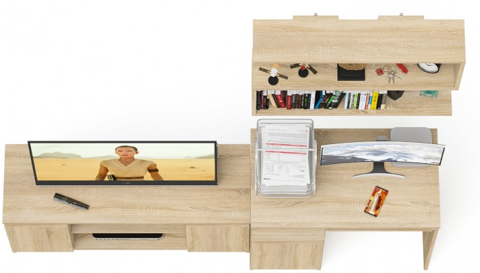 Мори Стол компьютерный МС-1 левый + Тумба МТВ1200.1 + Полка 900, цвет дуб сонома, ШхГхВ 210,4х50х209,6 см., НЕ универсальная сборка