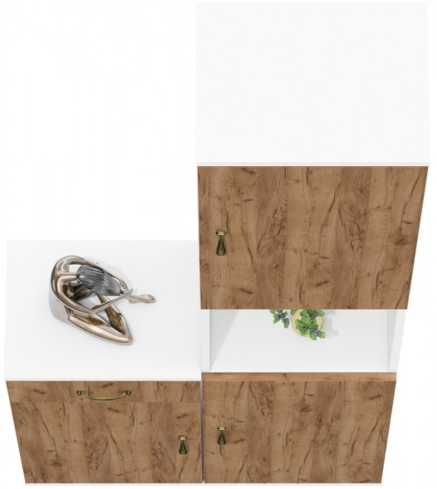 Лидер-8 Пенал + Тумба МД 3.15, цвет белый шагрень/крафт золото, ШхГхВ 80х30х190 см., универсальная сборка