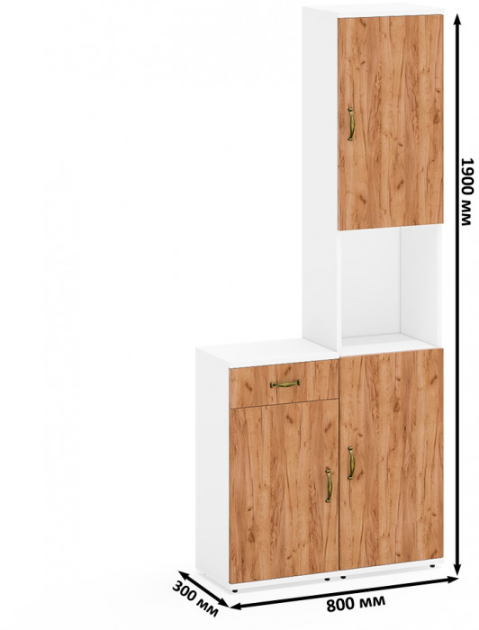 Лидер-8 Пенал + Тумба МД 3.15, цвет белый шагрень/крафт золото, ШхГхВ 80х30х190 см., универсальная сборка