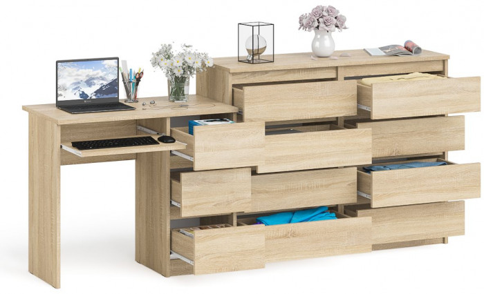 Мори Стол компьютерный МС-6 правый + Комод МК1200.8, цвет дуб сонома, ШхГхВ 210,4х50х94 см., выдвижные ящики справа, НЕ универсальная сборка