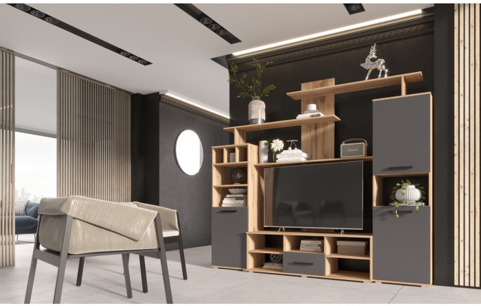 Гостиная Мини 2 (Дуб крафт/ Белый Глянец)