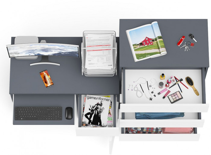 Мори компьютерный стол МС-1 правый + Комод МК700.5, графит/белый