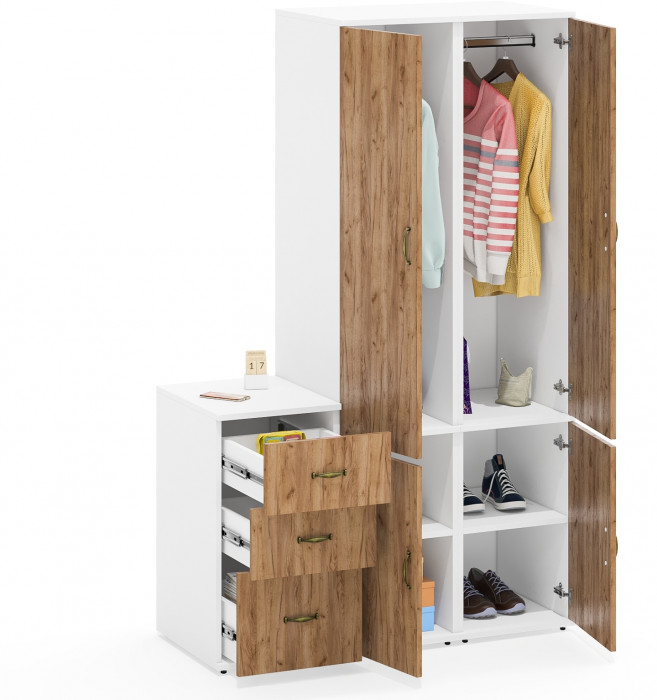 Лидер-8 Пенал МД 23Б + Пенал МД 23Б + Тумба МД 3.16, цвет белый шагрень/крафт золото, ШхГхВ 120х50х190 см., универсальная сборка