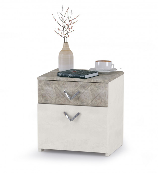 Амели Кровать 11.31 + подъёмный ортопед + тумбочка, цвет шёлковый камень/бетон чикаго беж, ШхГхВ 222,4х205,2х104,3 см., сп. м. 1600х2000 мм., б/м