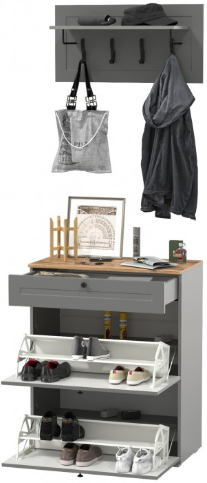 Остин 16.121 Тумба для обуви + 15.12 Вешалка, цвет серый графит/дуб крафт золотой, ШхГхВ 80х41,6х210 см.