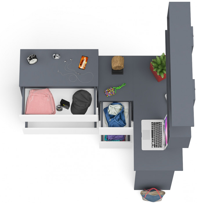 Мори компьютерный стол МС-16 левый + Комод МК800.4 + Полка 1200, графит/белый