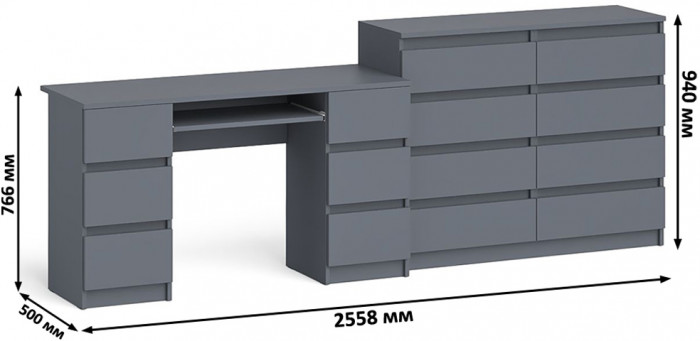 Мори компьютерный стол МС-2 + Комод МК1200.8, графит