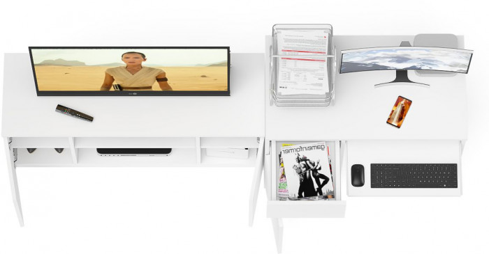 Мори Стол компьютерный МС-1 левый + Тумба МТВ1200.1, цвет белый, ШхГхВ 210,4х50х76,6 см., выдвижной ящик слева, НЕ универсальная сборка