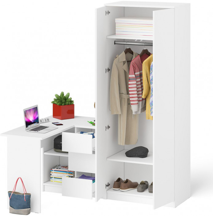 Мори Стол компьютерный МС-16 правый + Шкаф МШ800.1, цвет белый, ШхГхВ 204,8х84,9х209,6 см., выдвижные ящики справа, НЕ универсальная сборка