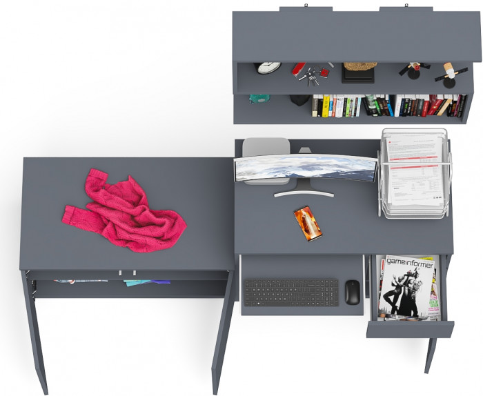 Мори Стол компьютерный МС-1 правый + Тумба МА900.1 + Полка 900, цвет графит, ШхГхВ 180,4х50,4х209,6 см., НЕ универсальная сборка