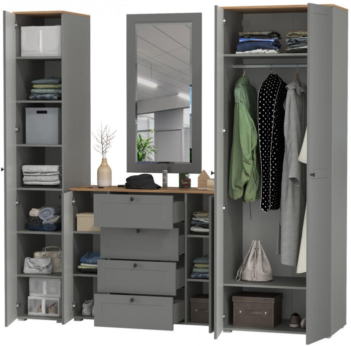 Остин Прихожая 38, цвет серый графит/дуб крафт золотой, ШхГхВ 240х54,3х229,6 см., универсальная сборка