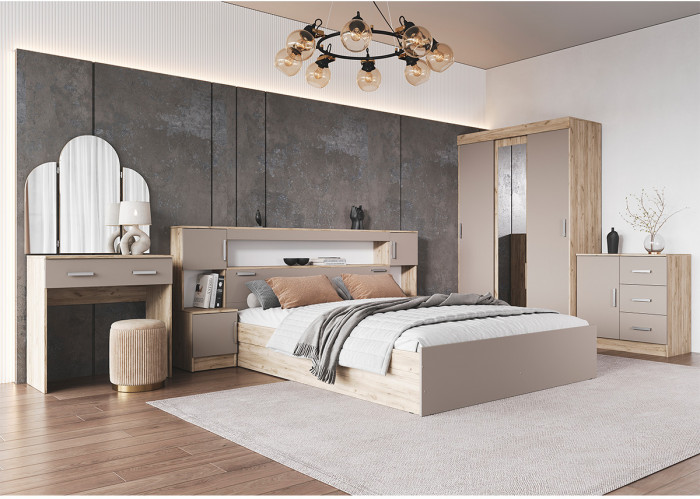 Модульная спальня Басямиф, Крафт серый/Кашемир