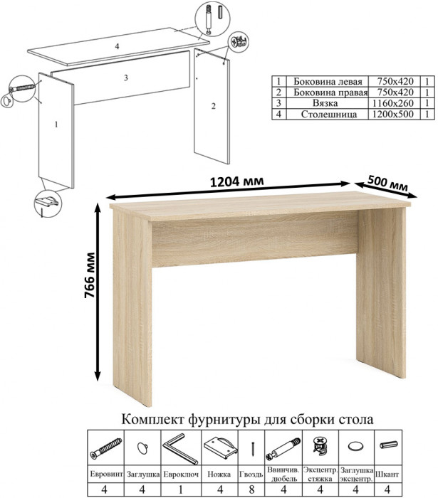 Мори Стол письменный МСП1200.1 + Стеллаж МСТ600.3 + Полка 1200, цвет дуб сонома, ШхГхВ 180,8х50х209,6 см., универсальная сборка