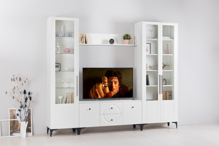 Валенсия Гостиная 13.217 Шкаф, цвет ЛДСП белый шагрень/МДФ белый шагрень, ШхГхВ 84,1х38,1х225,2 см.