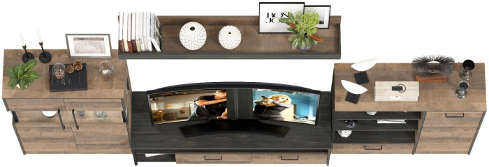 Трувор Гостиная 053, цвет дуб гранж песочный/интра, ШхГхВ 344,6х45,4х195 см., универсальная сборка