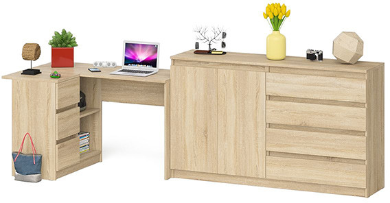 Мори компьютерный стол МС-16 левый + Комод МК1600.1, дуб сонома