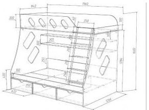 Дельта-20.01 Детская двухъярусная кровать с лестницей (Голубой, Дуб молочный)