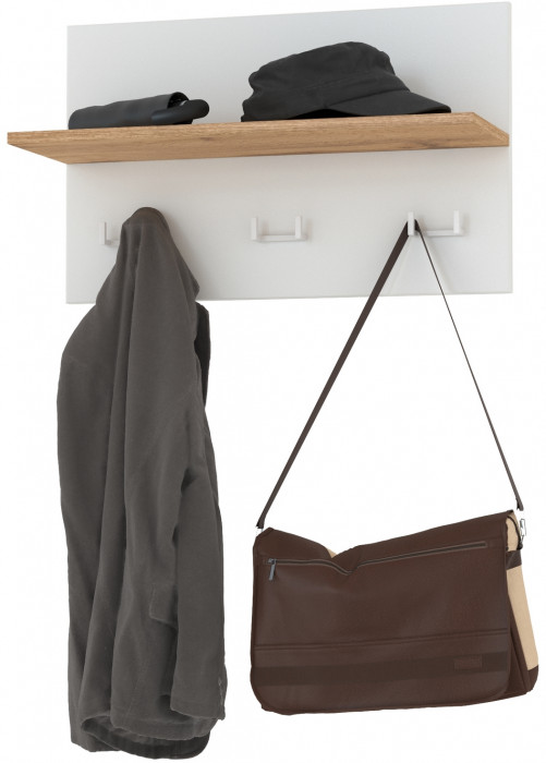 Октава 15.14.01 Вешалка, цвет белый шагрень/дуб крафт золотой, ШхГхВ 64,7х23,6х40 см.