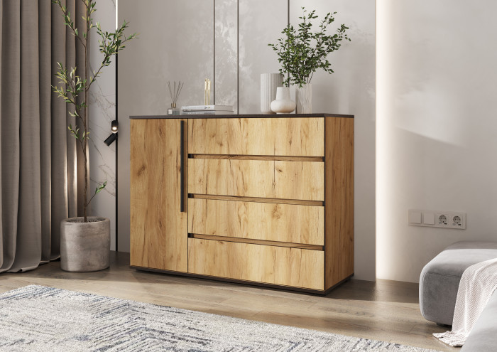 Норд Комод 1 дверь 4 ящика (1200), Дуб крафт