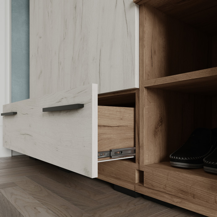 Модена Прихожая, композиция 3, Дуб крафт табачный/Дуб белый/Венге