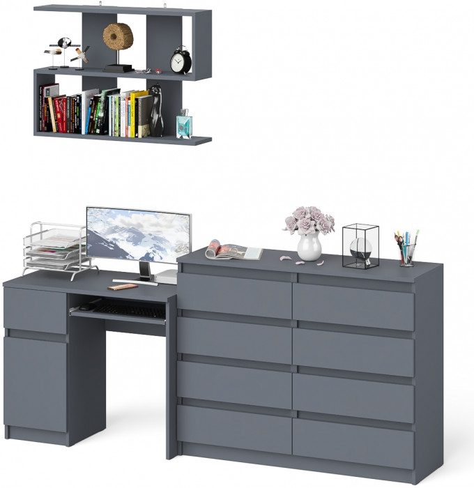 Мори Стол компьютерный МС-1 левый + Комод МК1200.8 + Полка 900, цвет графит, ШхГхВ 210,4х50х209,6 см., НЕ универсальная сборка