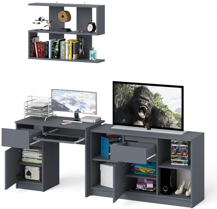 Мори Стол компьютерный МС-1 левый + Тумба МТВ1204.1 + Полка 900, цвет графит, ШхГхВ 210,4х50х209,6 см., НЕ универсальная сборка