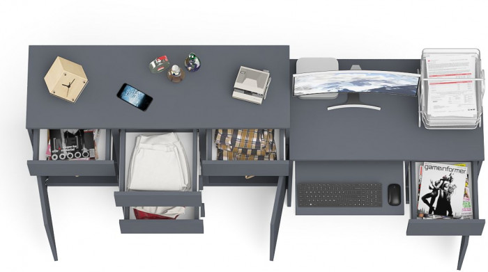 Мори Стол компьютерный МС-1 правый + Комод МК1200.4, цвет графит, ШхГхВ 210,4х50х94 см., выдвижной ящик справа, НЕ универсальная сборка