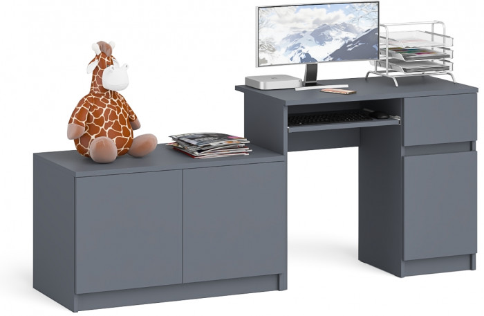 Мори Стол компьютерный МС-1 правый + Тумба МА900.1, цвет графит, ШхГхВ 180,4х50,4х76,6 см., выдвижной ящик справа, НЕ универсальная сборка