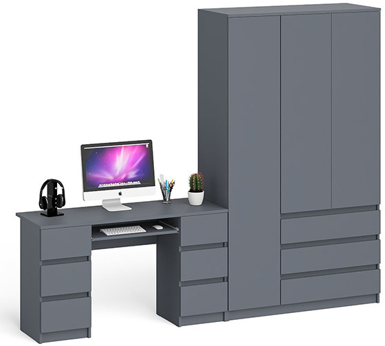 Мори Стол компьютерный МС-2 + Шкаф МШ1200.1, цвет графит, ШхГхВ 255,8х50,4х209,6 см., универсальная сборка