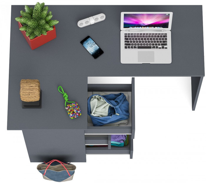 Мори Стол компьютерный МС-16 левый, цвет графит, ШхГхВ 124,4х84,9х76,6 см., выдвижные ящики слева, НЕ универсальная сборка