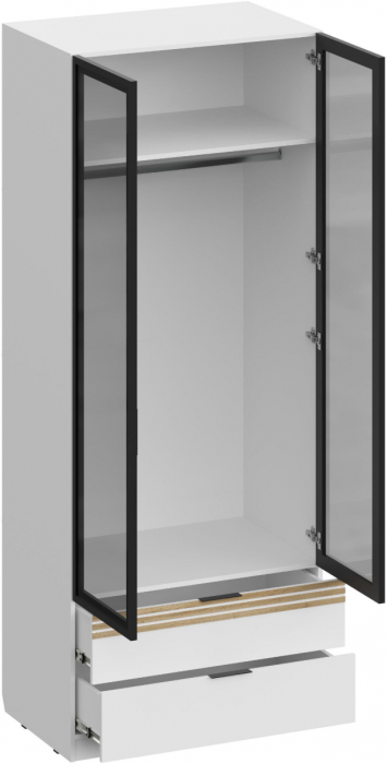 Шкаф-витрина 2-х дверная с ящиками ШК-4126, Белый/Профиль МДФ Дуб вотан