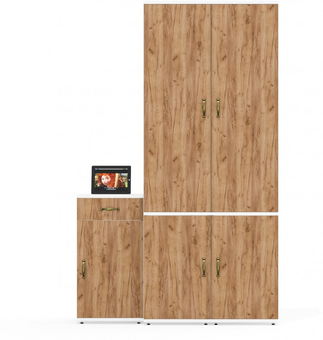 Лидер-8 Пенал МД 21Б + Пенал МД 21Б + Тумба МД 3.15, цвет белый шагрень/крафт золото, ШхГхВ 120х37,5х190 см., универсальная сборка