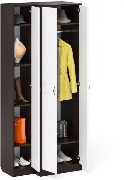 Прихожая П-6 Шкаф + Пенал, цвет венге/фасады МДФ белое дерево фрезеровка прованс, ШхГхВ 90х50х210 см., универсальная сборка