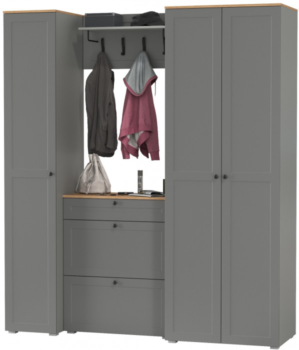 Остин Прихожая 41, цвет серый графит/дуб крафт золотой, ШхГхВ 200х54,3х229,6 см., универсальная сборка