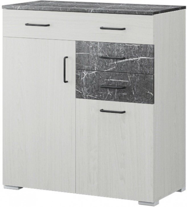 Теана комод ясень анкор светлый/МДФ мрамор дарк