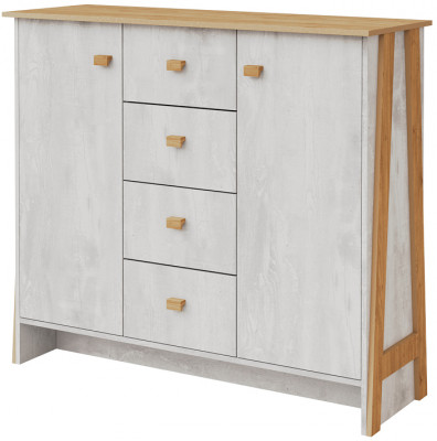 Комод 2 двери/4 ящика "Скандинавия" - Бетон пайн светлый/Дуб наварра