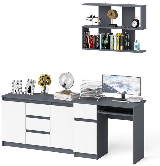 Мори Стол компьютерный МС-1 левый + Комод МК1200.3 + Полка 900, цвет графит/белый, ШхГхВ 210,4х50х209,6 см., НЕ универсальная сборка