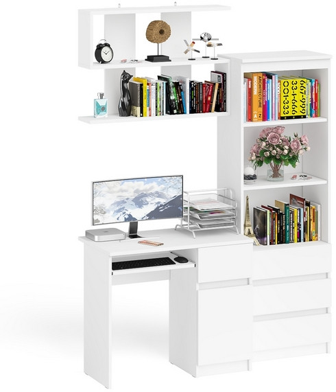 Мори Стол компьютерный МС-6 левый + Комод МК800.1 + Полка 900, цвет белый, ШхГхВ 170,4х50х209,6 см., НЕ универсальная сборка