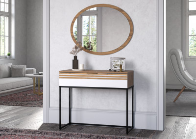 Туалетный столик + Зеркало Нао, Дуб вотан/Белый