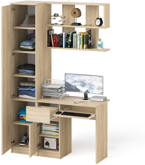 Мори компьютерный стол МС-1 левый + Пенал МШ400.1 + Полка 900, дуб сонома