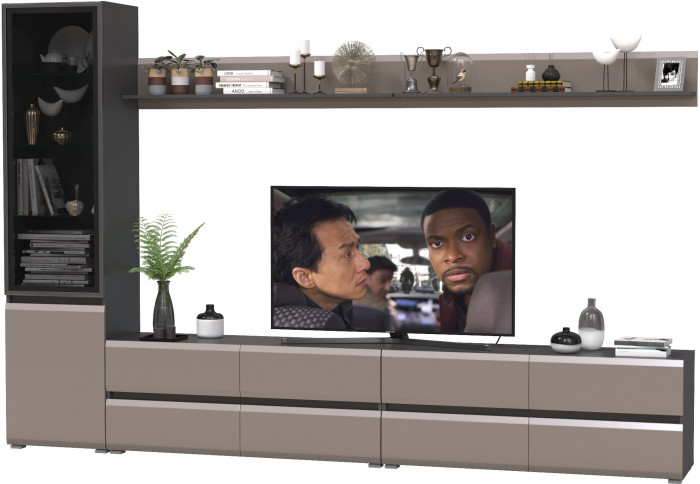 Сидней Комплектация № 102, цвет корпус: антрацит/фасады: МДФ веллюто капучино, ШхГхВ 309,8х41,3х205,2 см., универсальная сборка