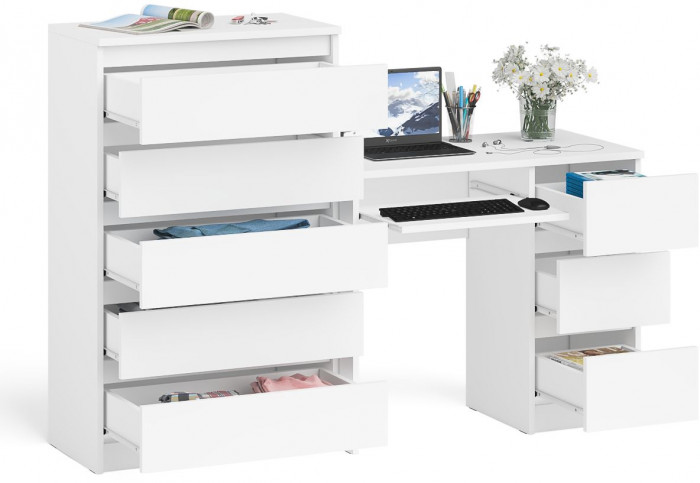 Мори Стол компьютерный МС-6 правый + Комод МК700.5, цвет белый, ШхГхВ 160,4х50х114 см., выдвижные ящики справа, НЕ универсальная сборка